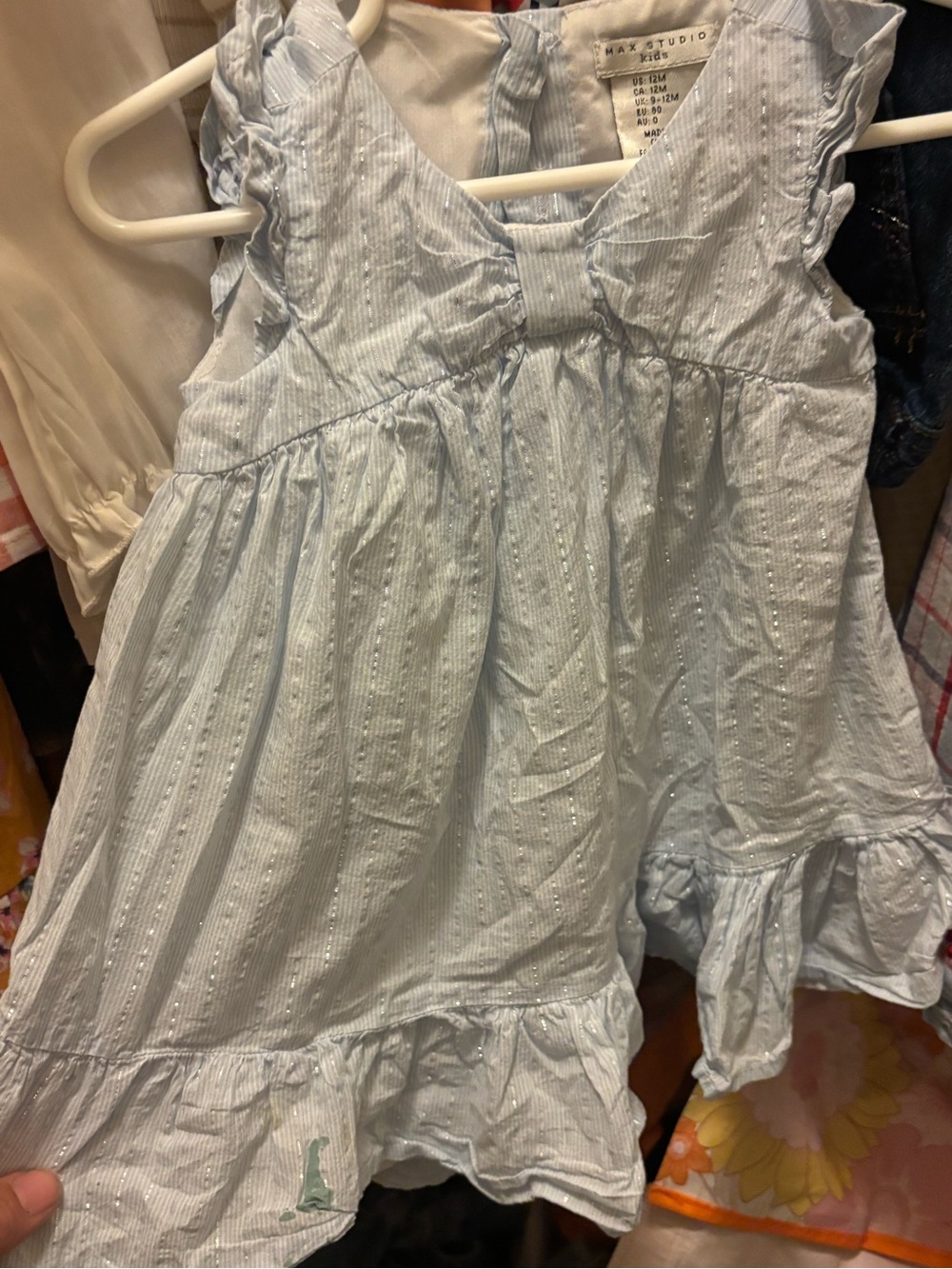 Max Studio Light Blue Ruffle Sleeveless Eyelet Dress